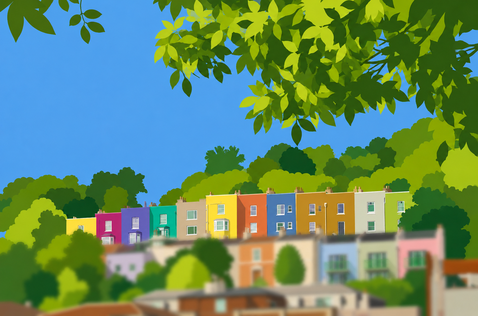 Bright Terrace Houses Under Clear Sky