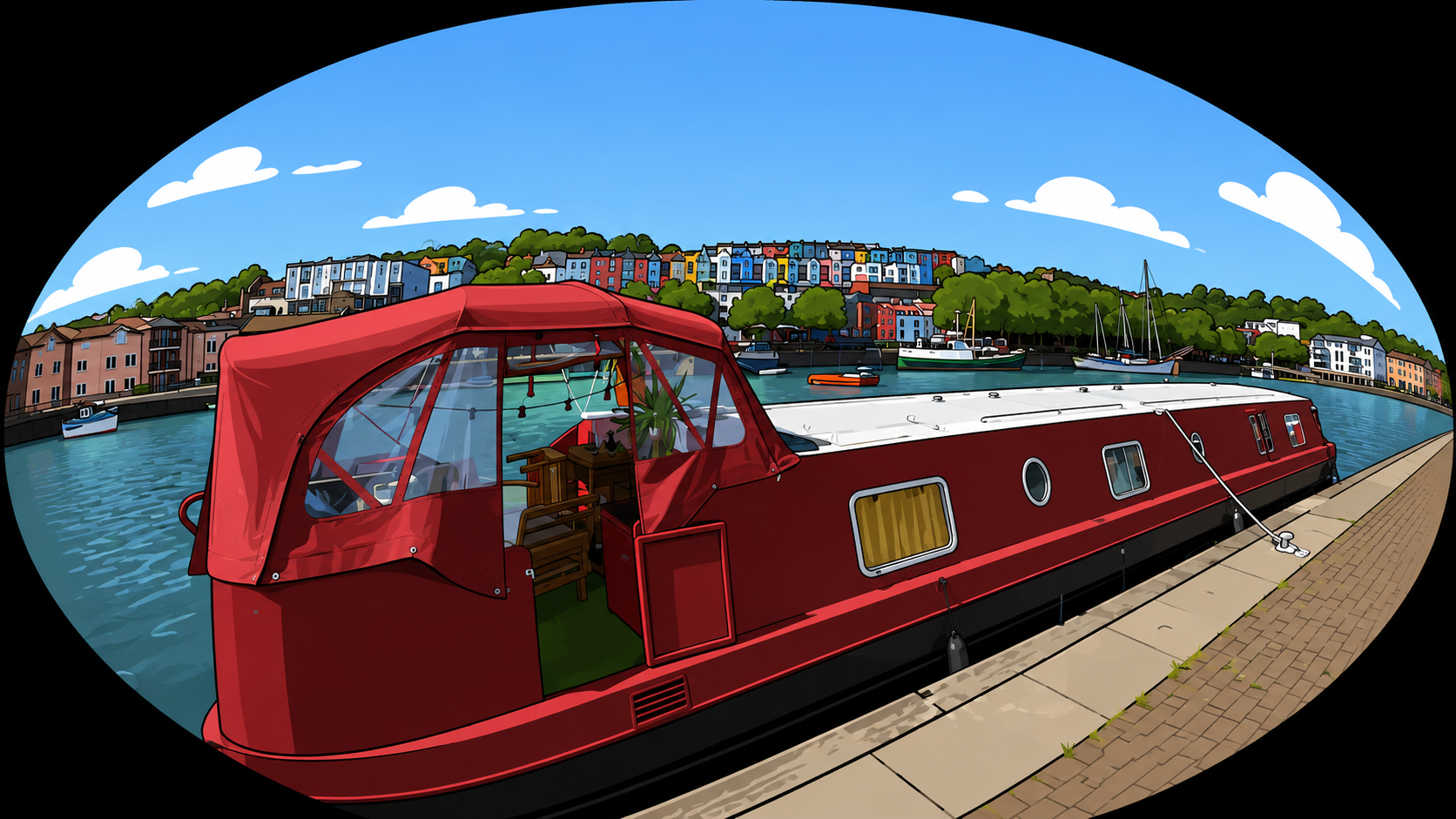 Colourful Canal View With Narrowboat