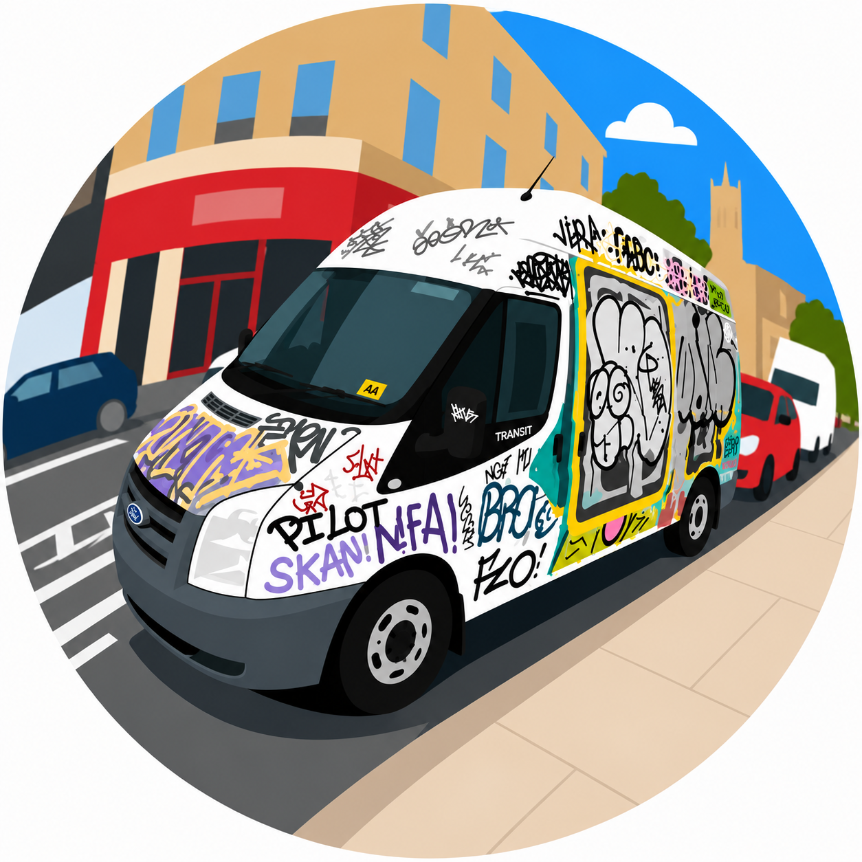 Graffiti Covered Van On Urban Street