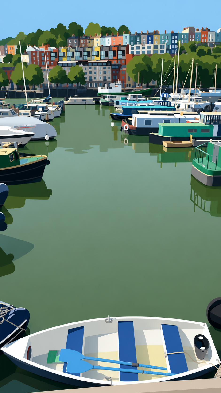 Harbour Scene With Colourful Boats And Buildings