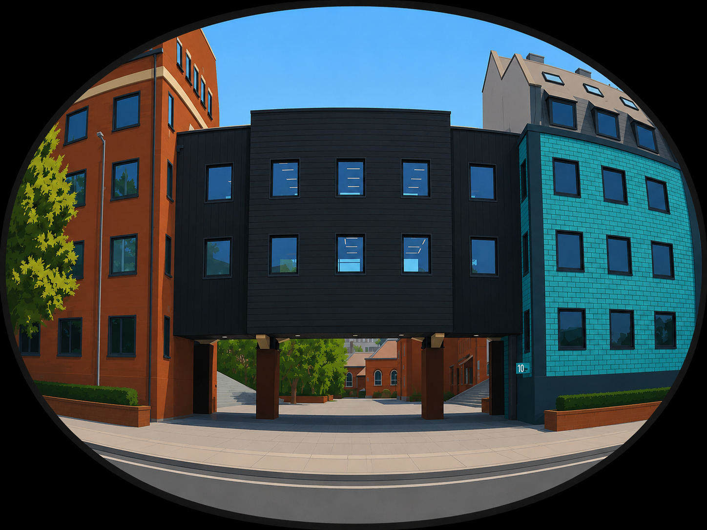 Modern Architectural Passage With Curved Street