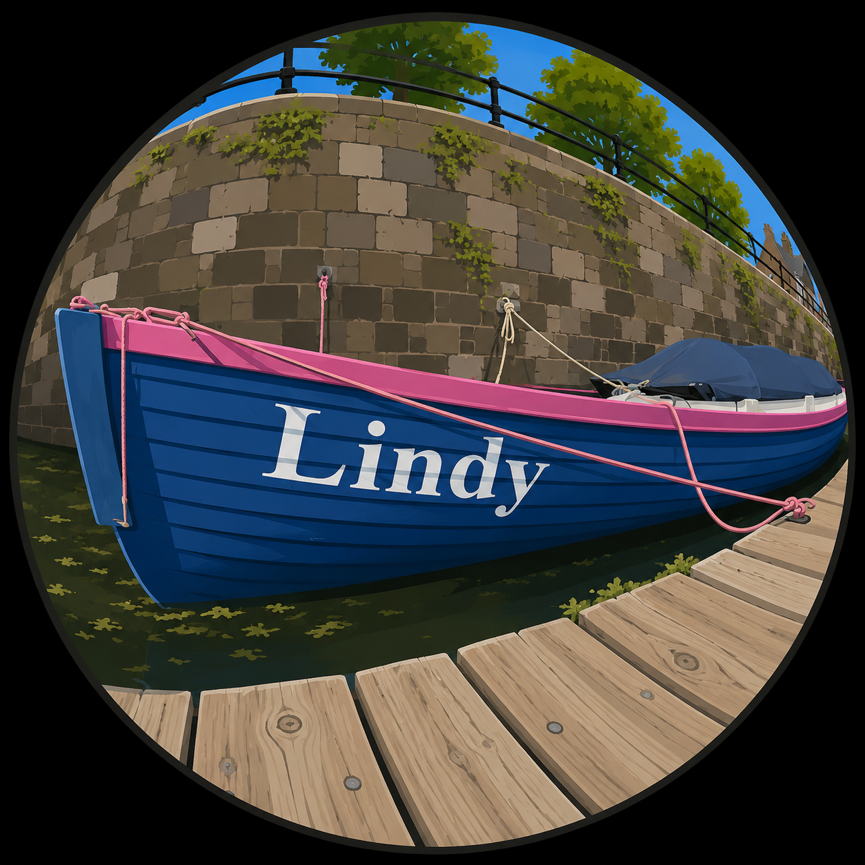 Quaint Canal Boat Lindy In Fisheye View