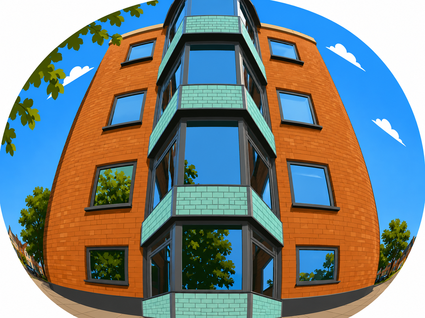 Stylized Apartment Building In Fisheye Perspective